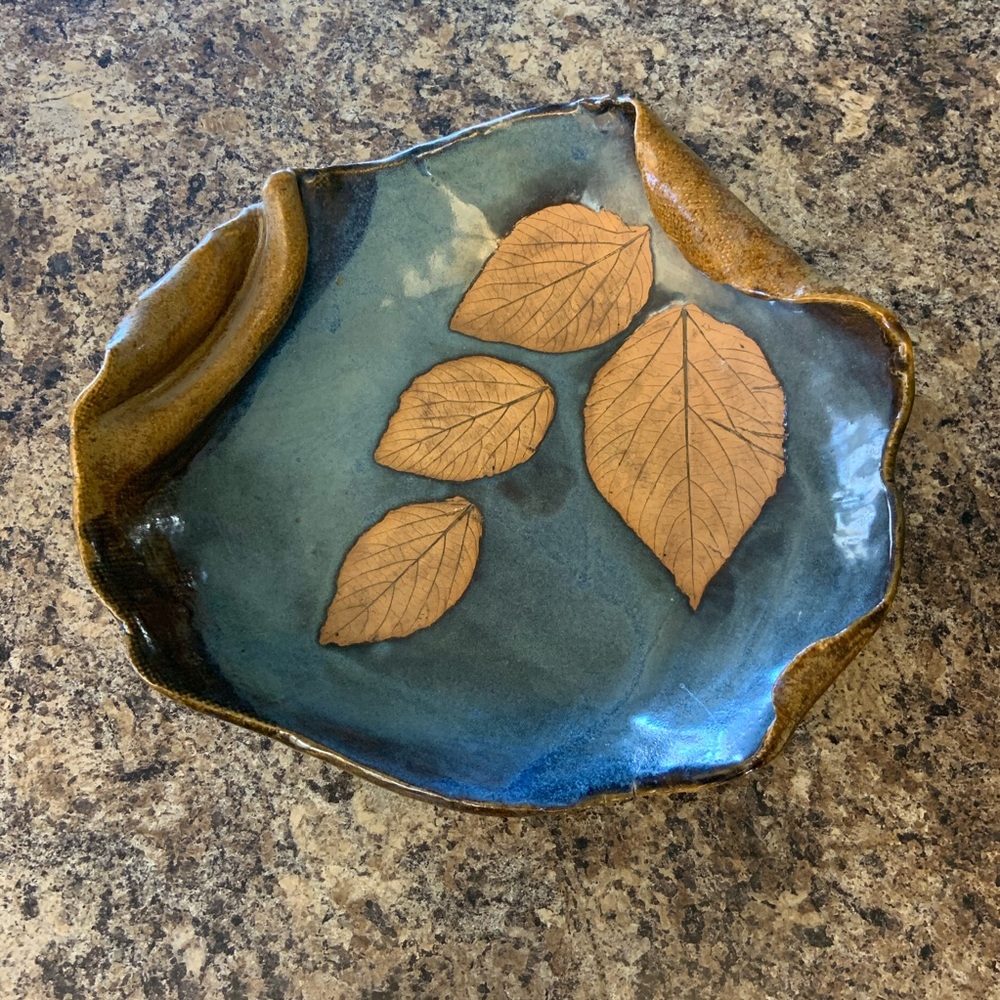 Handmade Artisan Pottery Abstract Dish Leaves